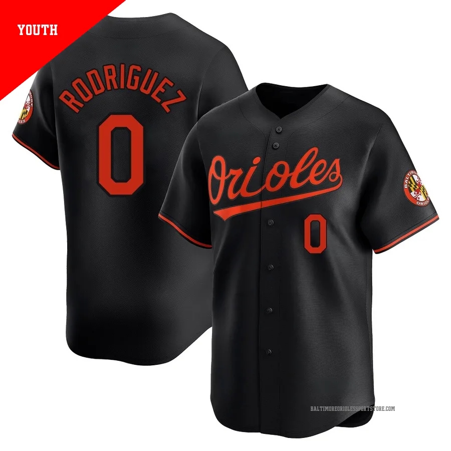 Baltimore Orioles ＃0 Miguel Rodriguez Youth Black Limited Alternate Jersey