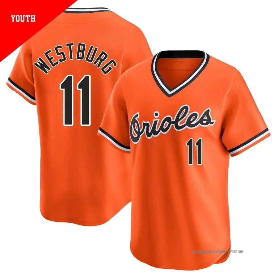 Baltimore Orioles ＃11 Jordan Westburg Youth Orange Limited Cooperstown Collection Jersey