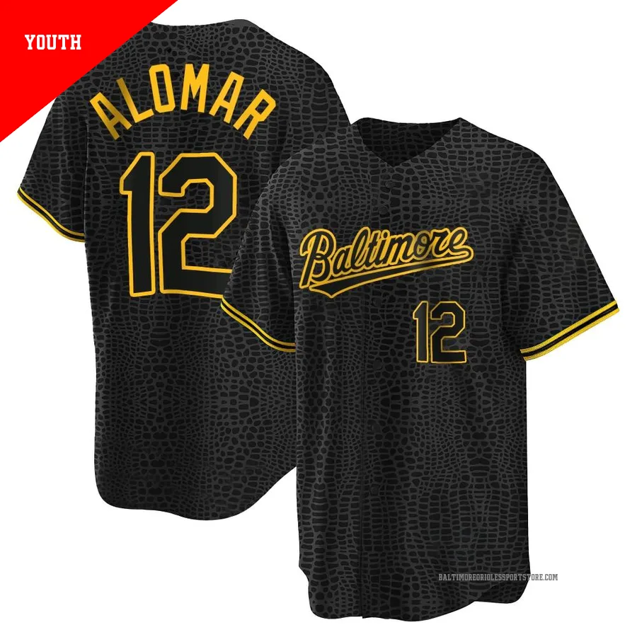 Baltimore Orioles ＃12 Roberto Alomar Youth Black Replica Snake Skin City Jersey