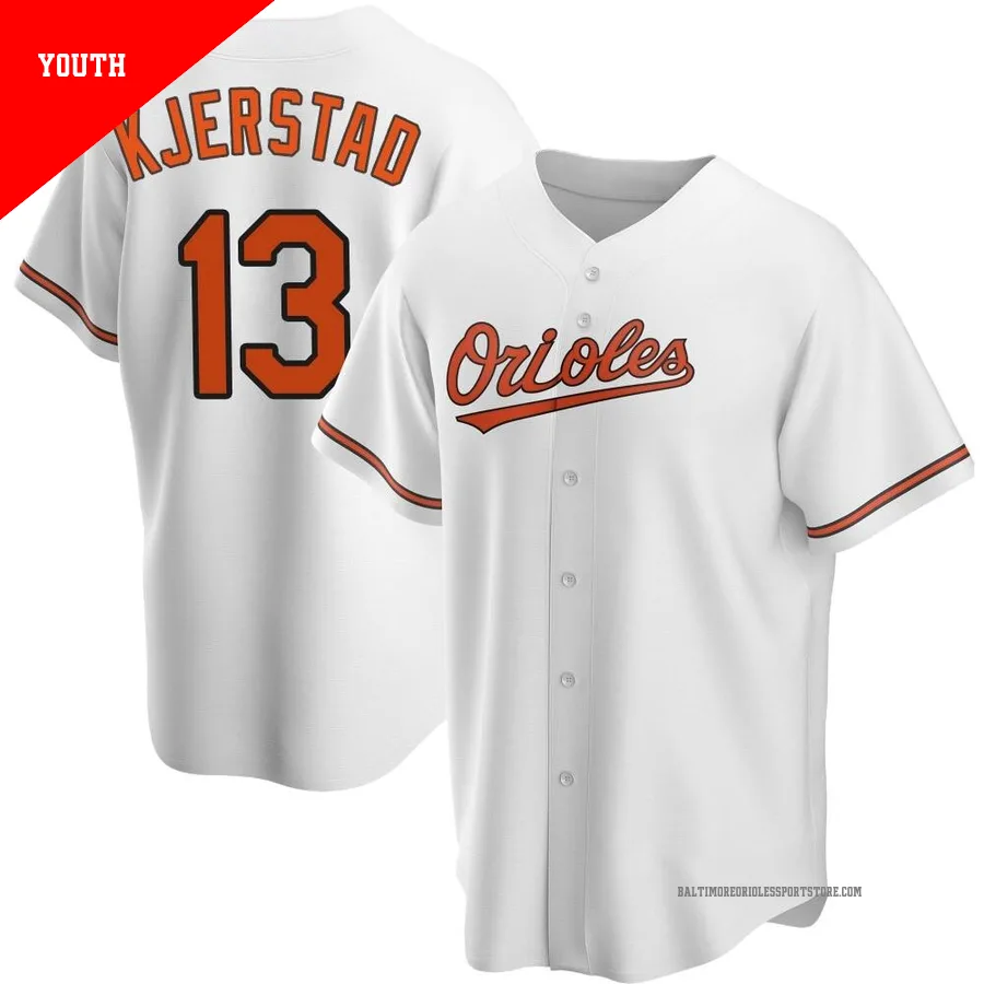 Baltimore Orioles ＃13 Heston Kjerstad Youth White Replica Home Jersey