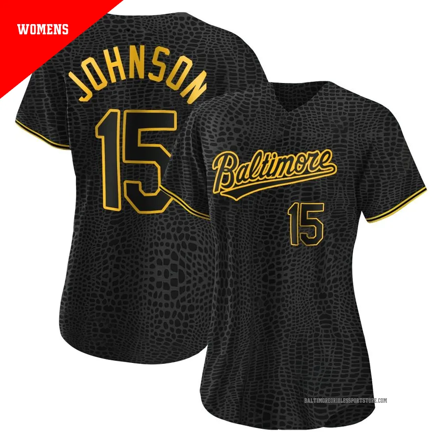 Baltimore Orioles ＃15 Davey Johnson Women's Black Authentic Snake Skin City Jersey