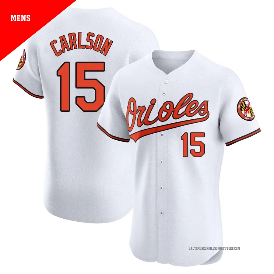Baltimore Orioles ＃15 Dylan Carlson Men's White Elite Home Jersey