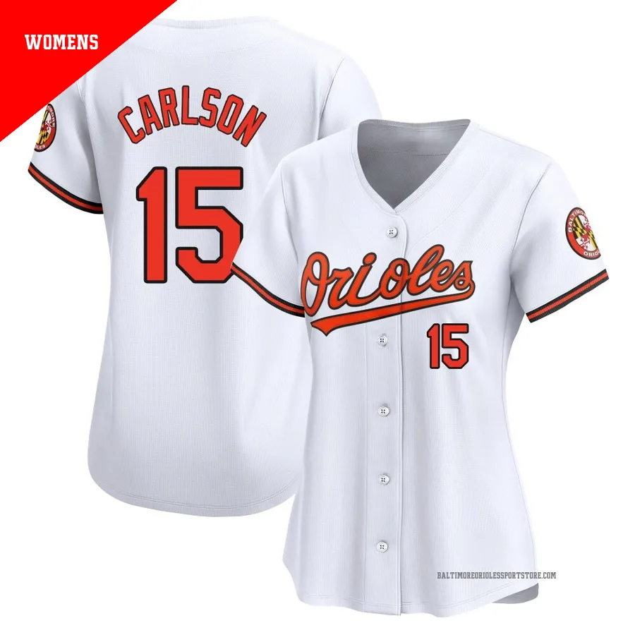 Baltimore Orioles ＃15 Dylan Carlson Women's White Limited Home Jersey
