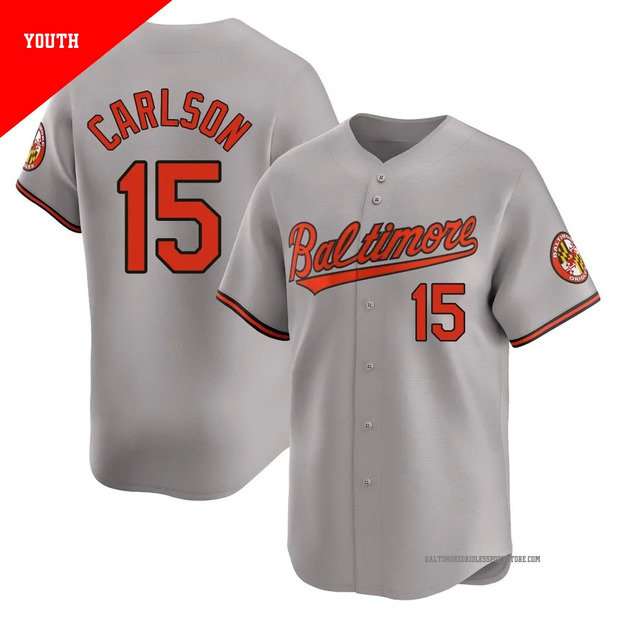 Baltimore Orioles ＃15 Dylan Carlson Youth Gray Limited Road Jersey