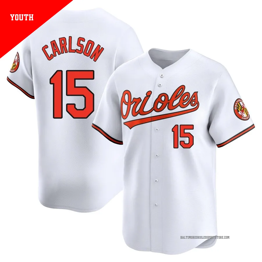 Baltimore Orioles ＃15 Dylan Carlson Youth White Limited Home Jersey