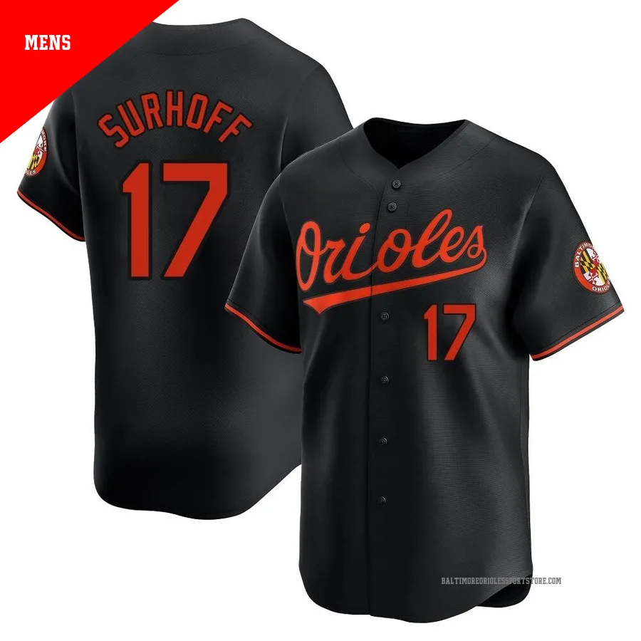 Baltimore Orioles ＃17 Bj Surhoff Men's Black Limited Alternate Jersey