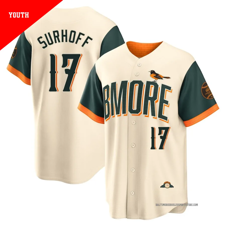 Baltimore Orioles ＃17 Bj Surhoff Youth Cream Limited 2026 City Connect Stadium Jersey