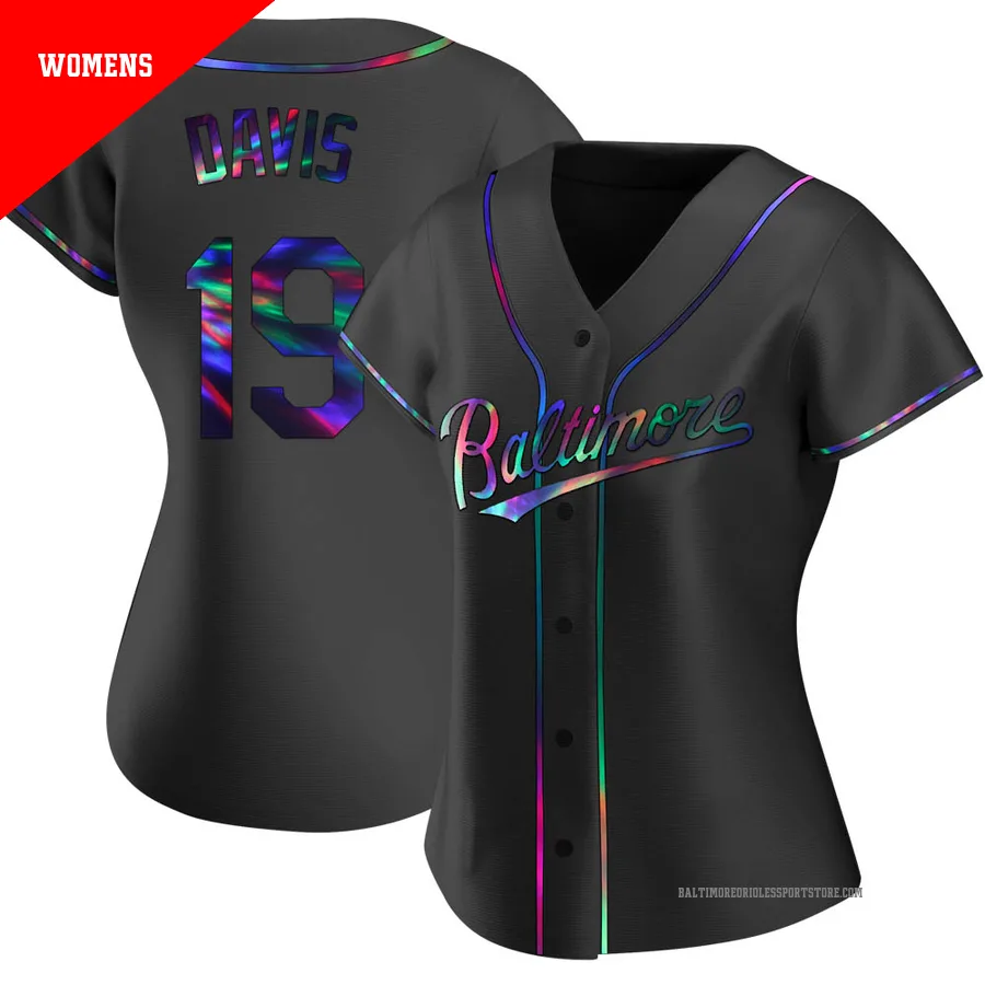 Baltimore Orioles ＃19 Chris Davis Women's Black Replica Holographic Alternate Jersey
