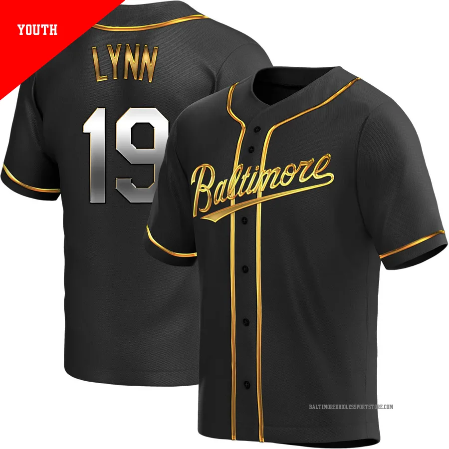 Baltimore Orioles ＃19 Fred Lynn Youth Gold Replica Black en Alternate Jersey