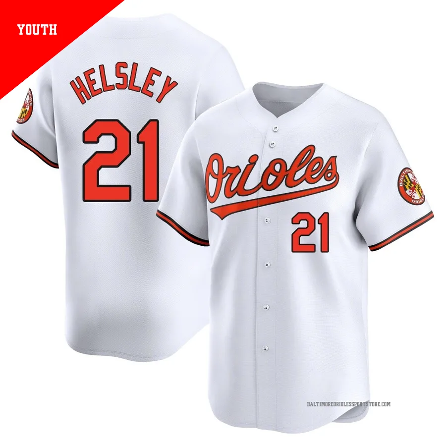 Baltimore Orioles ＃21 Ryan Helsley Youth White Limited Home Jersey