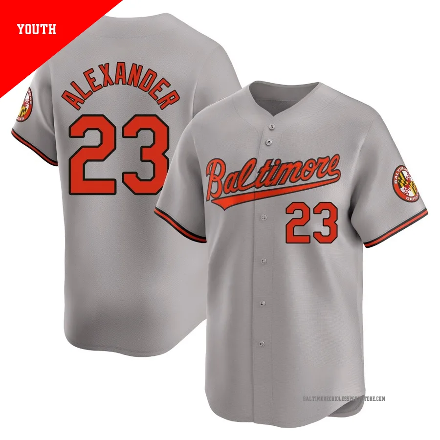 Baltimore Orioles ＃23 Blaze Alexander Youth Gray Limited Road Jersey