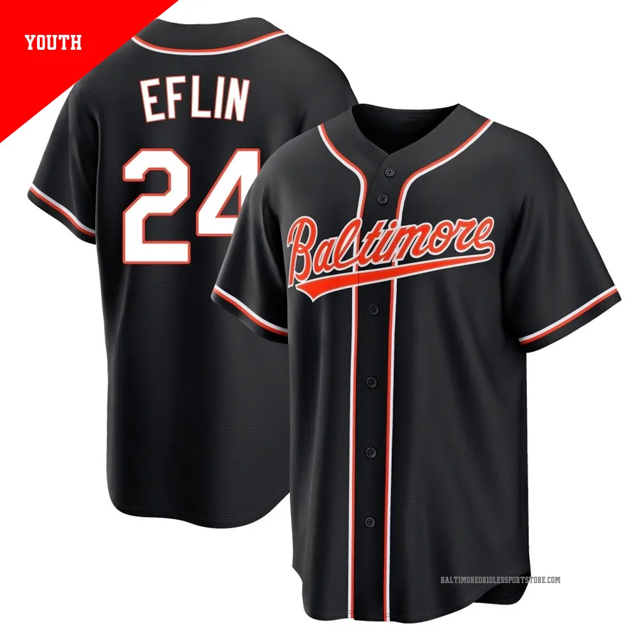 Baltimore Orioles ＃24 Zach Eflin Youth Black Replica Fashion Out Jersey