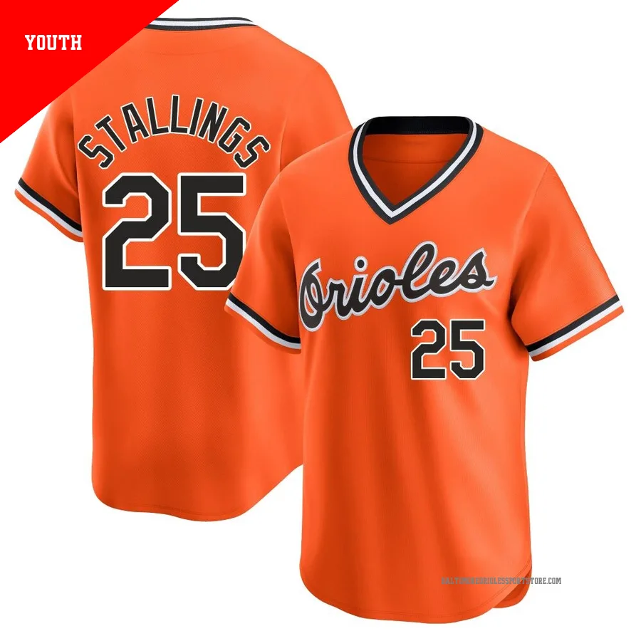 Baltimore Orioles ＃25 Jacob Stallings Youth Orange Limited Cooperstown Collection Jersey