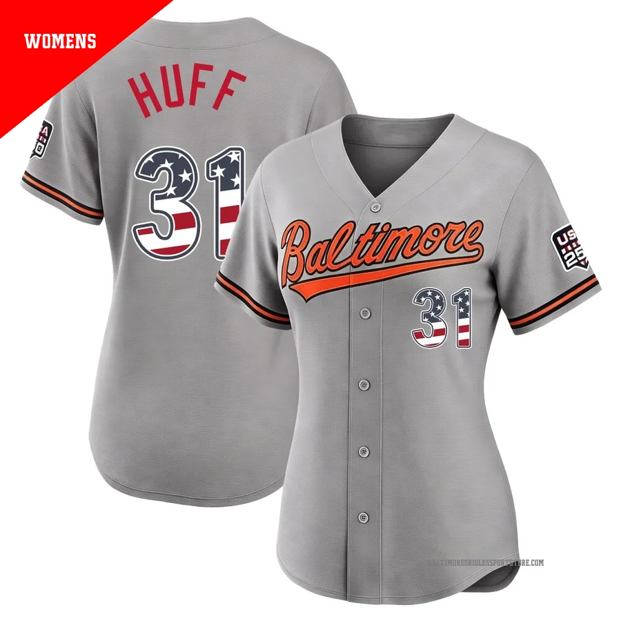 Baltimore Orioles ＃31 Sam Huff Women's Gray Limited USA 250 Fourth Of July Road Stadium Jersey