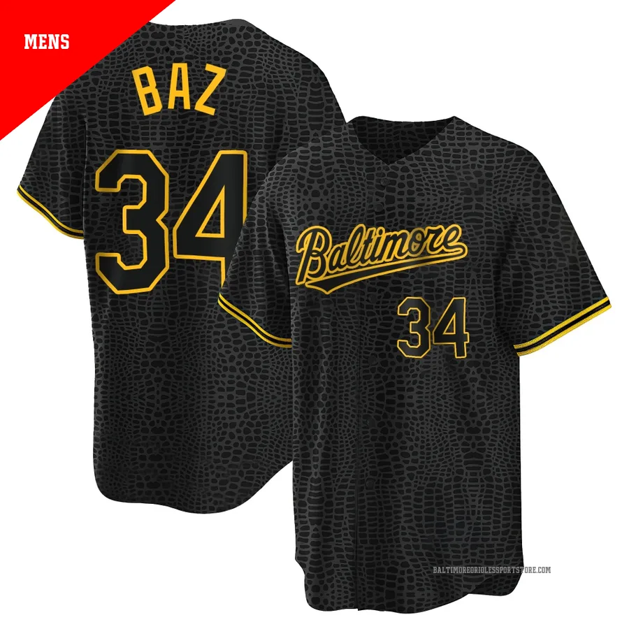 Baltimore Orioles ＃34 Shane Baz Men's Black Replica Snake Skin City Jersey