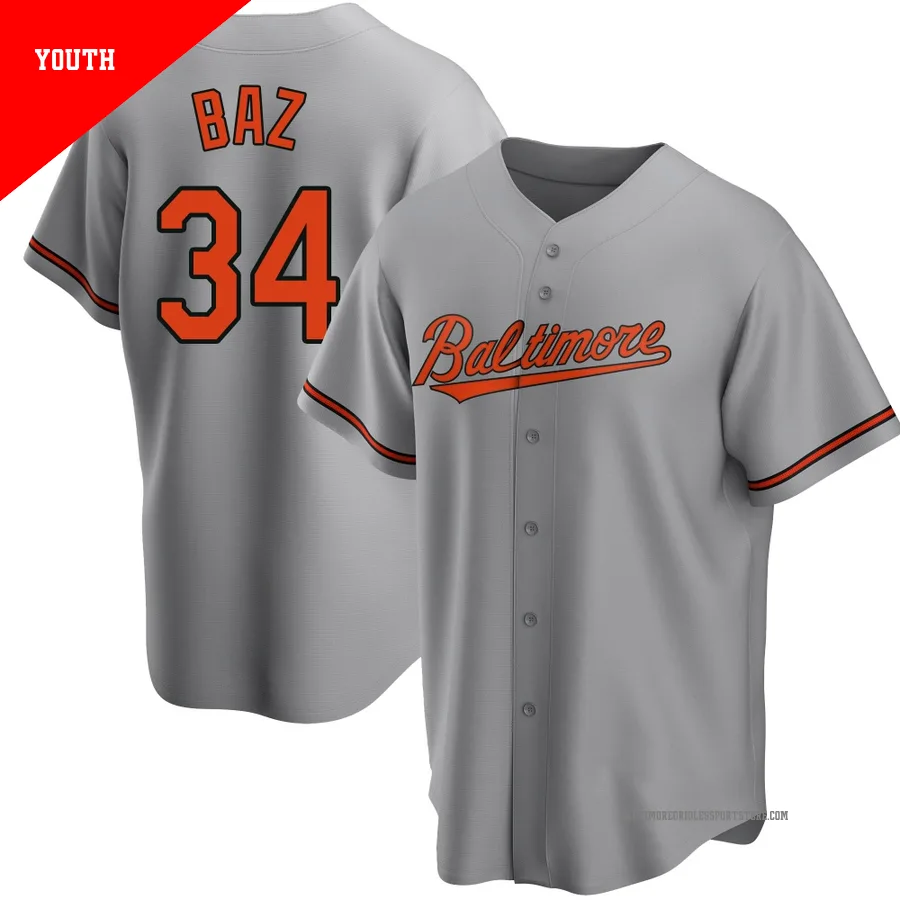 Baltimore Orioles ＃34 Shane Baz Youth Gray Replica Road Jersey
