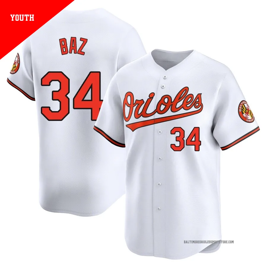 Baltimore Orioles ＃34 Shane Baz Youth White Limited Home Jersey