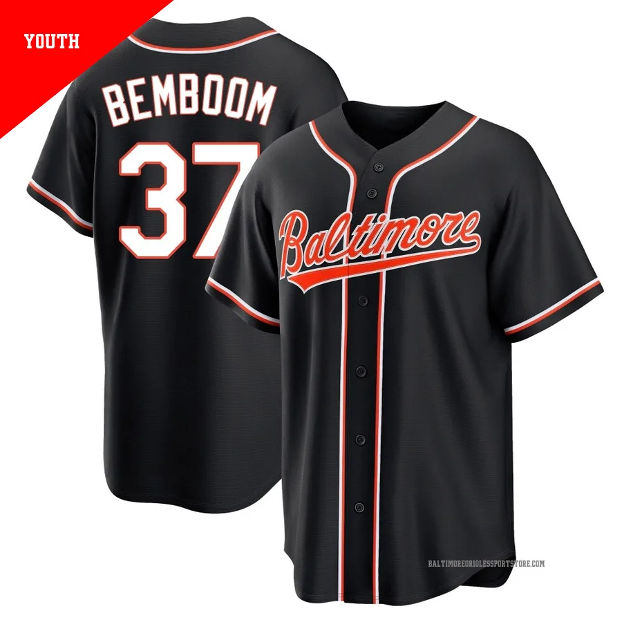 Baltimore Orioles ＃37 Anthony Bemboom Youth Black Replica Fashion Out Jersey