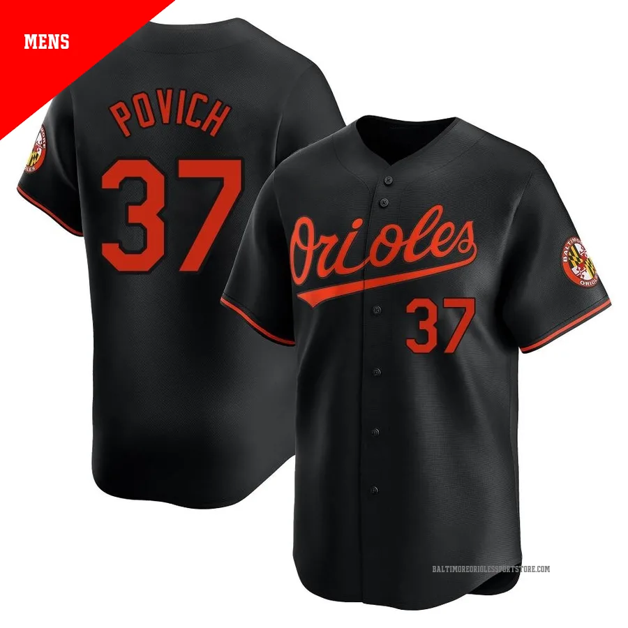 Baltimore Orioles ＃37 Cade Povich Men's Black Limited Alternate Jersey