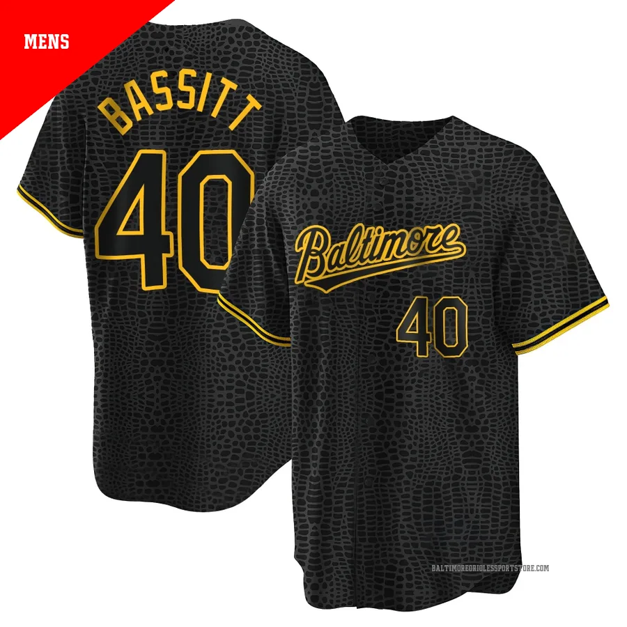 Baltimore Orioles ＃40 Chris Bassitt Men's Black Replica Snake Skin City Jersey