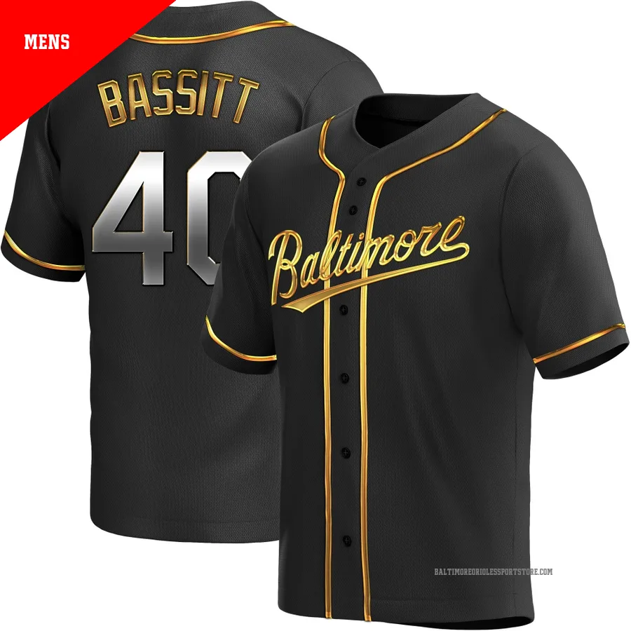 Baltimore Orioles ＃40 Chris Bassitt Men's Gold Replica Black en Alternate Jersey