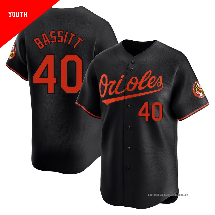 Baltimore Orioles ＃40 Chris Bassitt Youth Black Limited Alternate Jersey