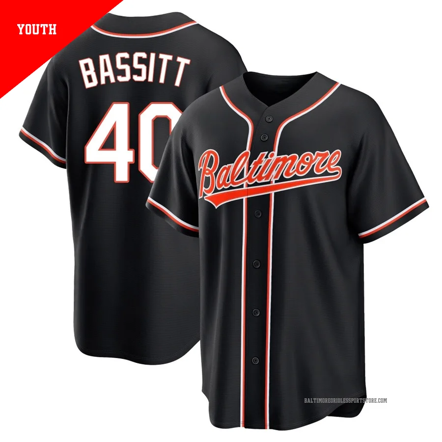 Baltimore Orioles ＃40 Chris Bassitt Youth Black Replica Fashion Out Jersey