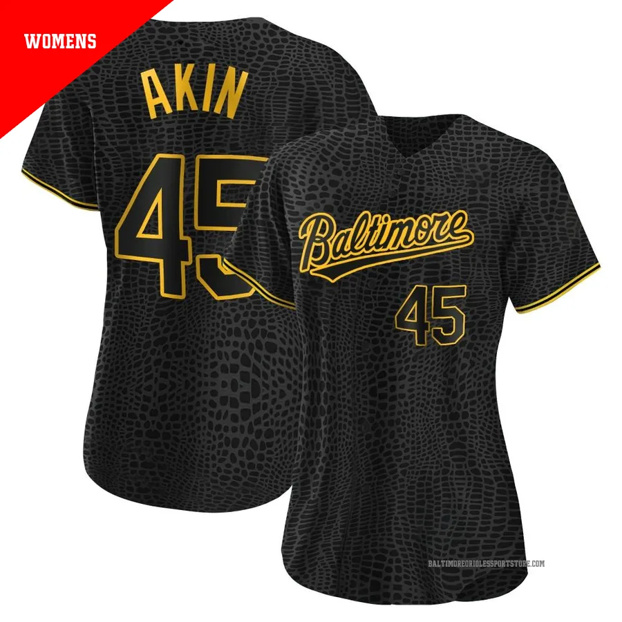 Baltimore Orioles ＃45 Keegan Akin Women's Black Authentic Snake Skin City Jersey