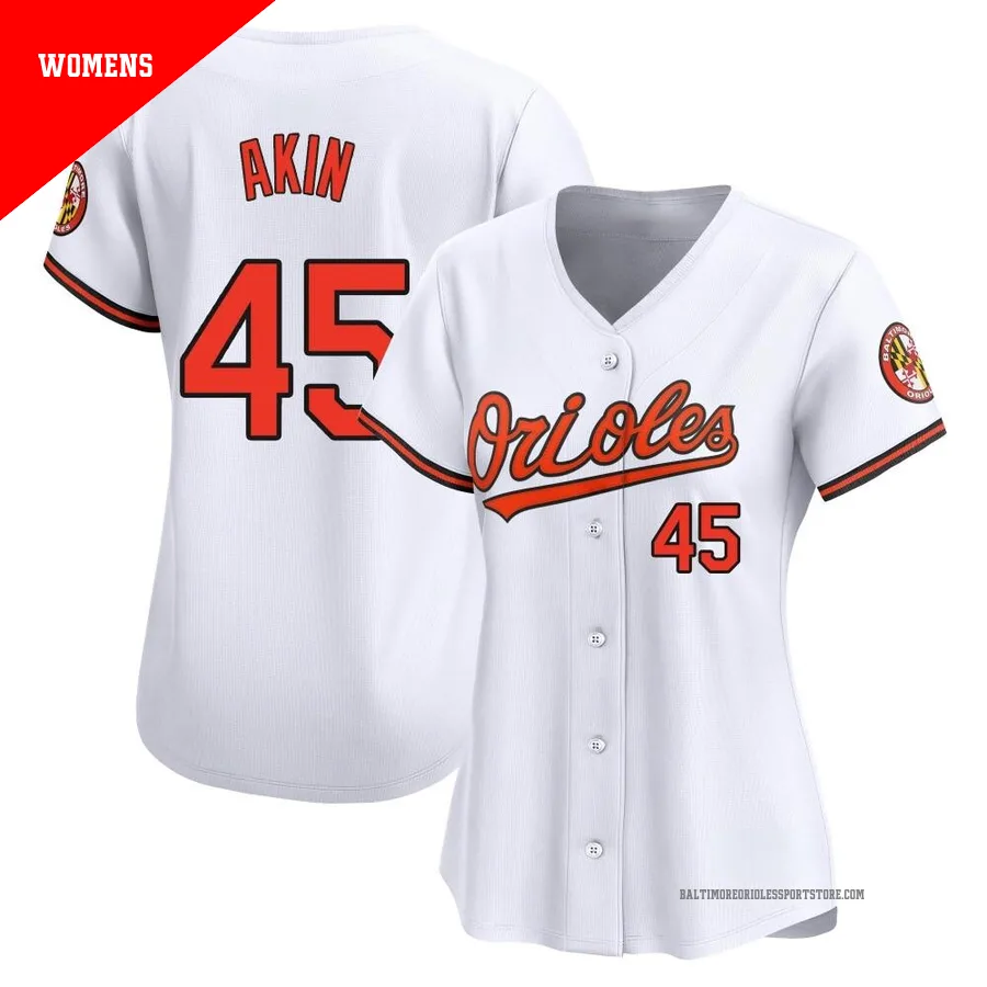 Baltimore Orioles ＃45 Keegan Akin Women's White Limited Home Jersey