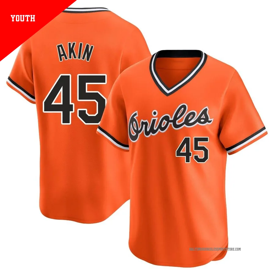 Baltimore Orioles ＃45 Keegan Akin Youth Orange Limited Cooperstown Collection Jersey