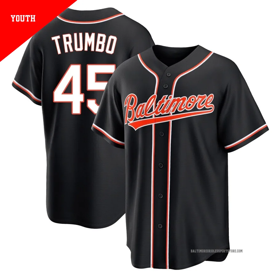 Baltimore Orioles ＃45 Mark Trumbo Youth Black Replica Fashion Out Jersey