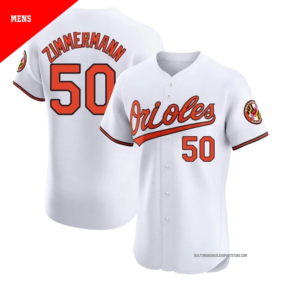 Baltimore Orioles ＃50 Bruce Zimmermann Men's White Elite Home Jersey