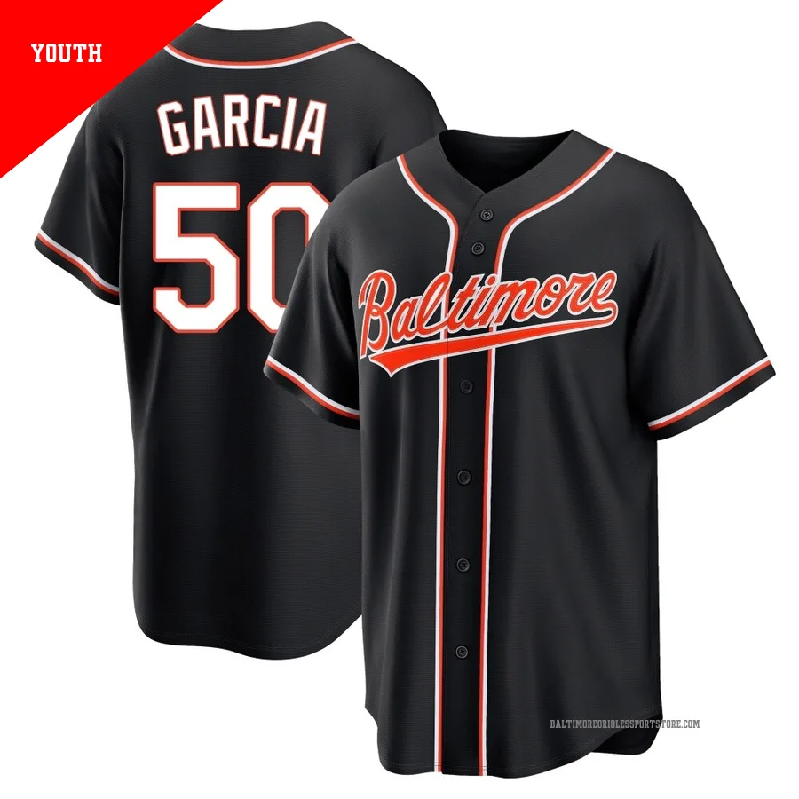 Baltimore Orioles ＃50 Rico Garcia Youth Black Replica Fashion Out Jersey