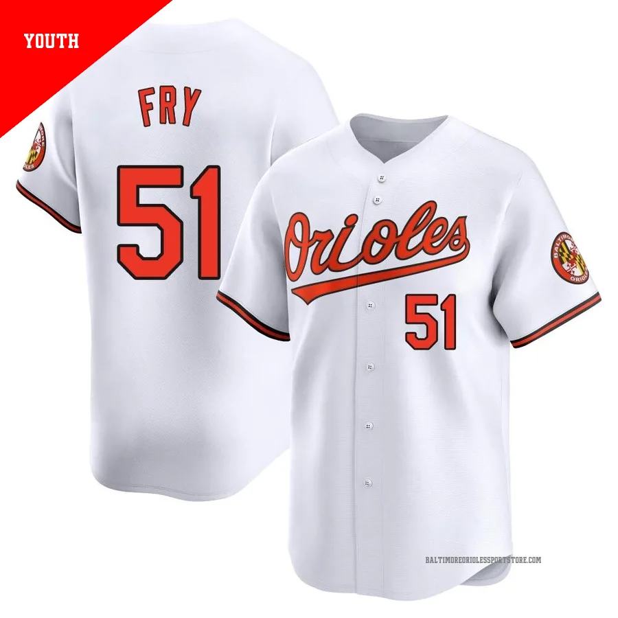 Baltimore Orioles ＃51 Paul Fry Youth White Limited Home Jersey