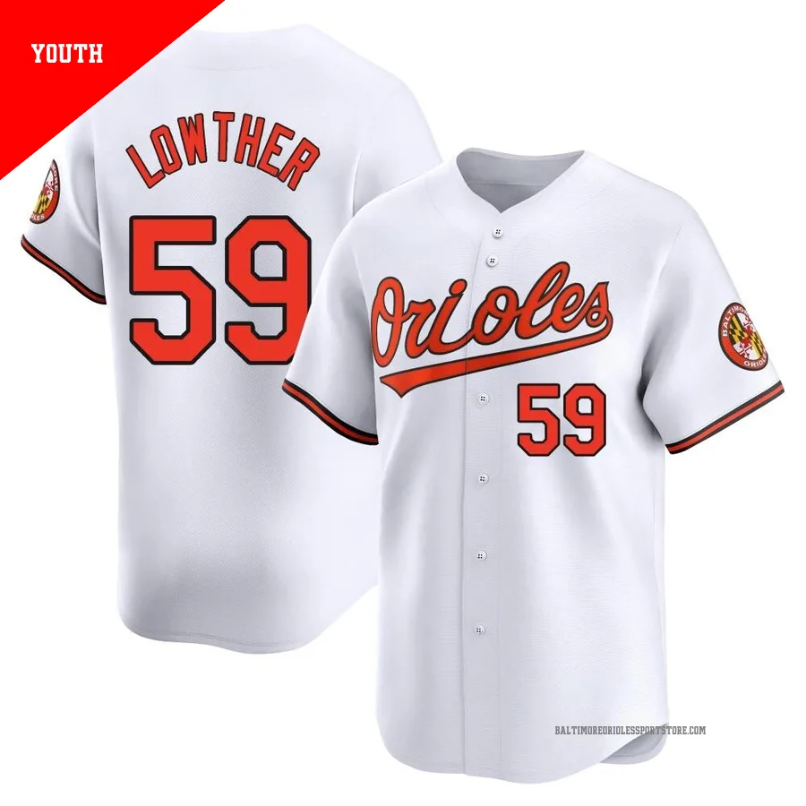 Baltimore Orioles ＃59 Zac Lowther Youth White Limited Home Jersey