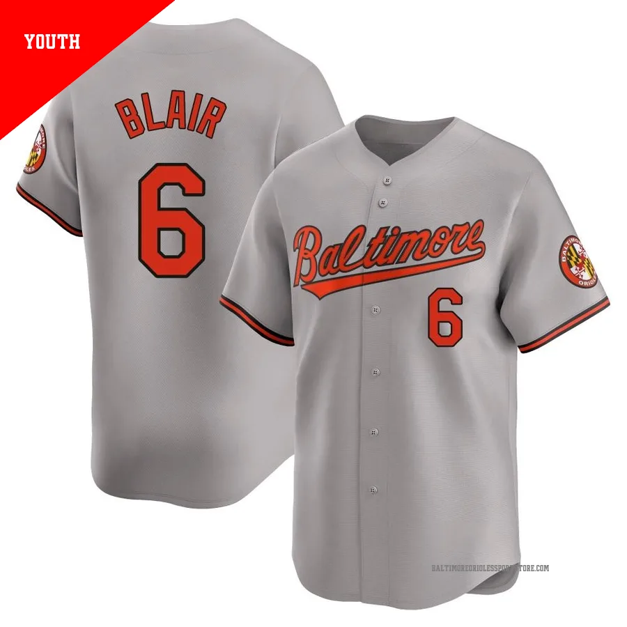 Baltimore Orioles ＃6 Paul Blair Youth Gray Limited Road Jersey