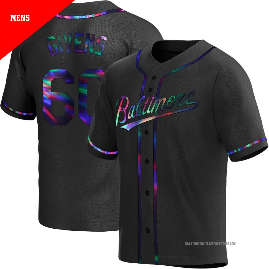 Baltimore Orioles ＃60 Mychal Givens Men's Black Replica Holographic Alternate Jersey