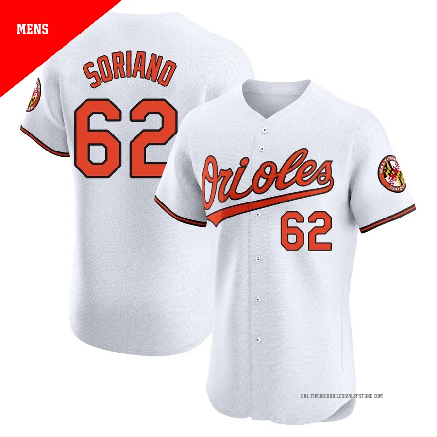 Baltimore Orioles ＃62 George Soriano Men's White Elite Home Jersey
