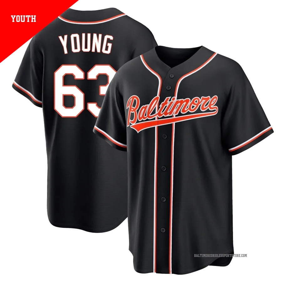 Baltimore Orioles ＃63 Brandon Young Youth Black Replica Fashion Out Jersey