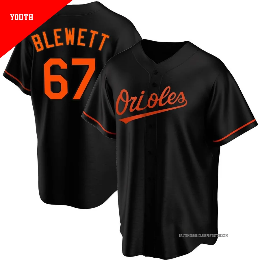 Baltimore Orioles ＃67 Scott Blewett Youth Black Replica Alternate Jersey