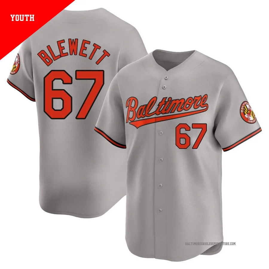 Baltimore Orioles ＃67 Scott Blewett Youth Gray Limited Road Jersey