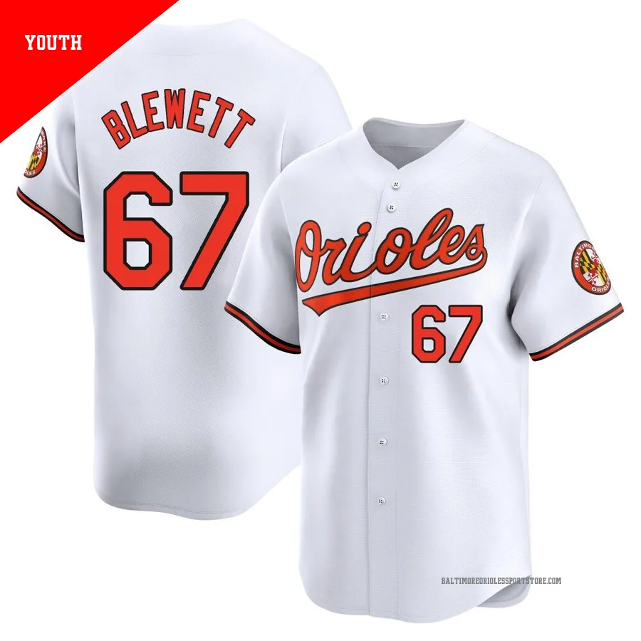 Baltimore Orioles ＃67 Scott Blewett Youth White Limited Home Jersey