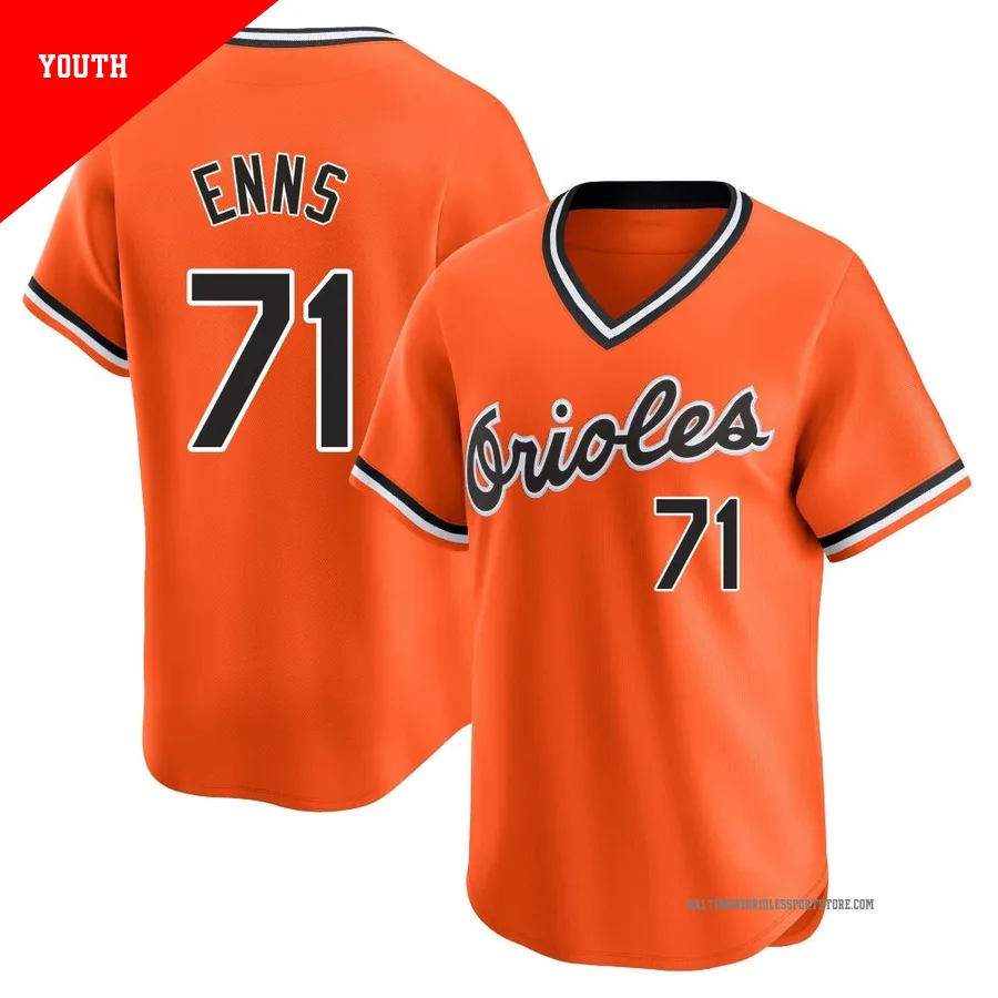 Baltimore Orioles ＃71 Dietrich Enns Youth Orange Limited Cooperstown Collection Jersey