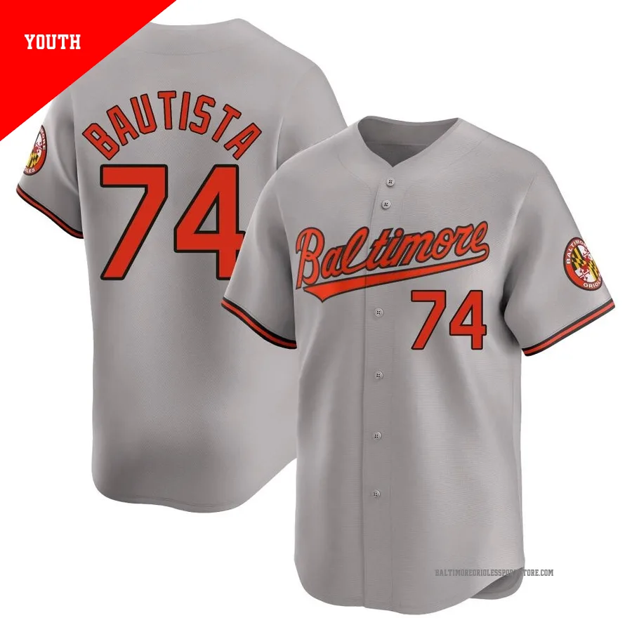 Baltimore Orioles ＃74 Felix Bautista Youth Gray Limited Road Jersey