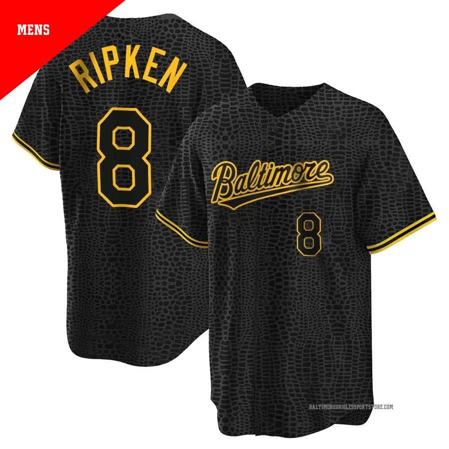 Baltimore Orioles ＃8 Cal Ripken Men's Black Replica Snake Skin City Jersey