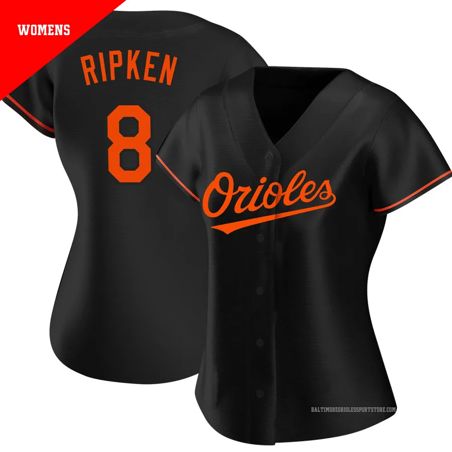 Baltimore Orioles ＃8 Cal Ripken Women's Black Replica Alternate Jersey