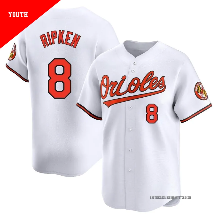Baltimore Orioles ＃8 Cal Ripken Youth White Limited Home Jersey