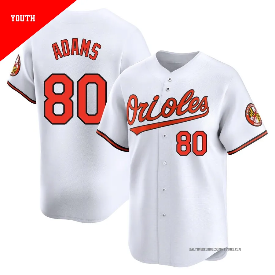 Baltimore Orioles ＃80 Jordyn Adams Youth White Limited Home Jersey