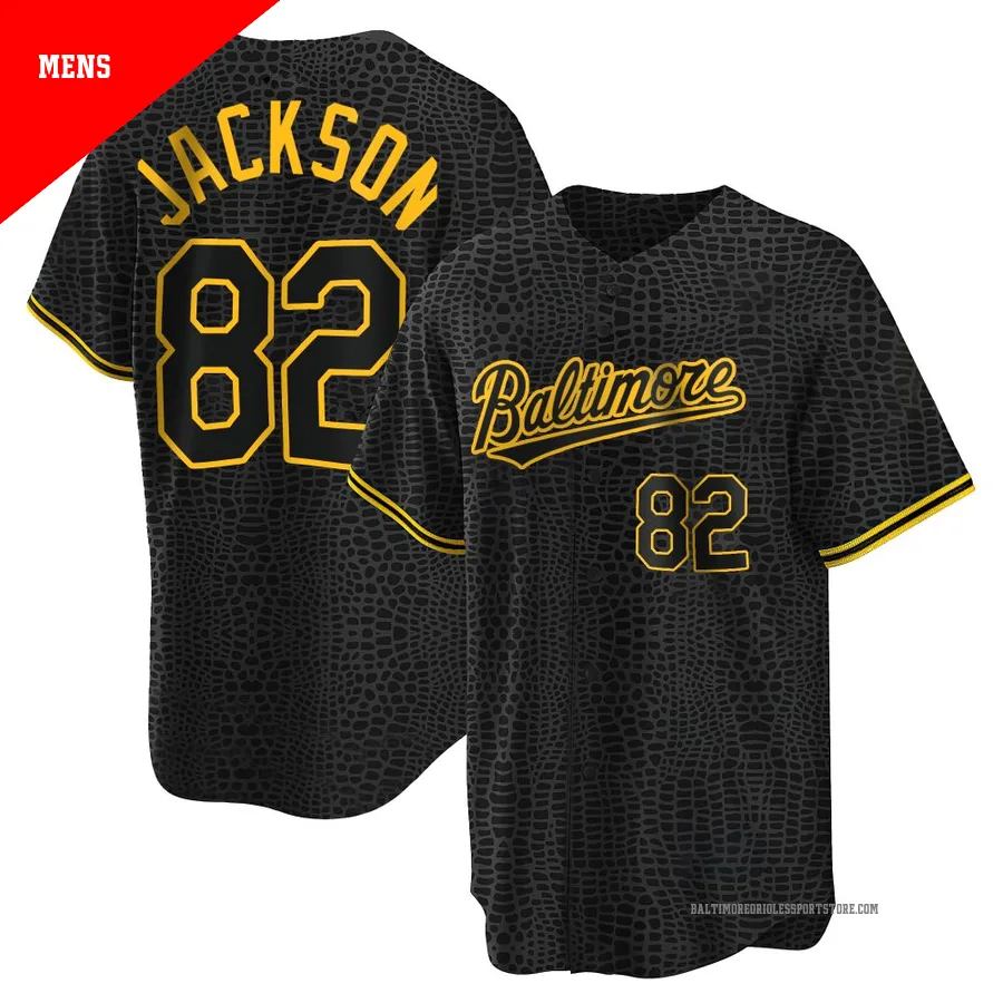 Baltimore Orioles ＃82 Jeremiah Jackson Men's Black Replica Snake Skin City Jersey